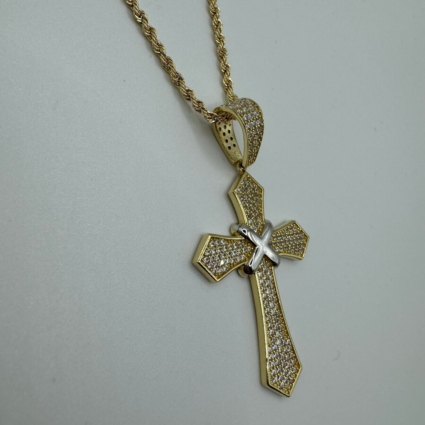 Collana fune con croce zirconata oro