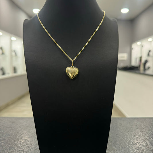 Collana fune con cuore bombè oro