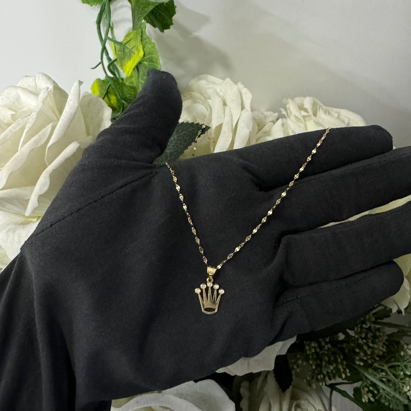 Collana specchiatina con corona oro e zirconi