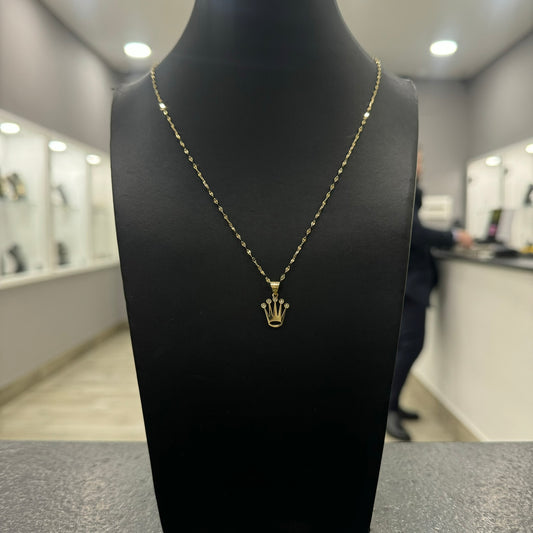 Collana specchiatina con corona oro e zirconi