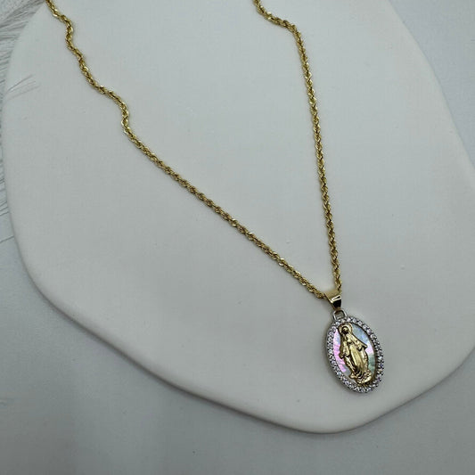 Collana fune con madonna zirconi e oro