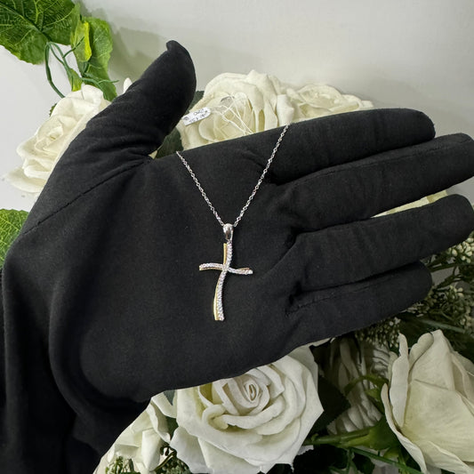 Collana rollò con croce bicolor oro e zirconi