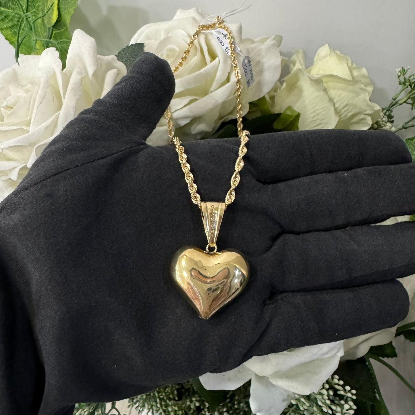 Collana fune americana con cuore bombè oro