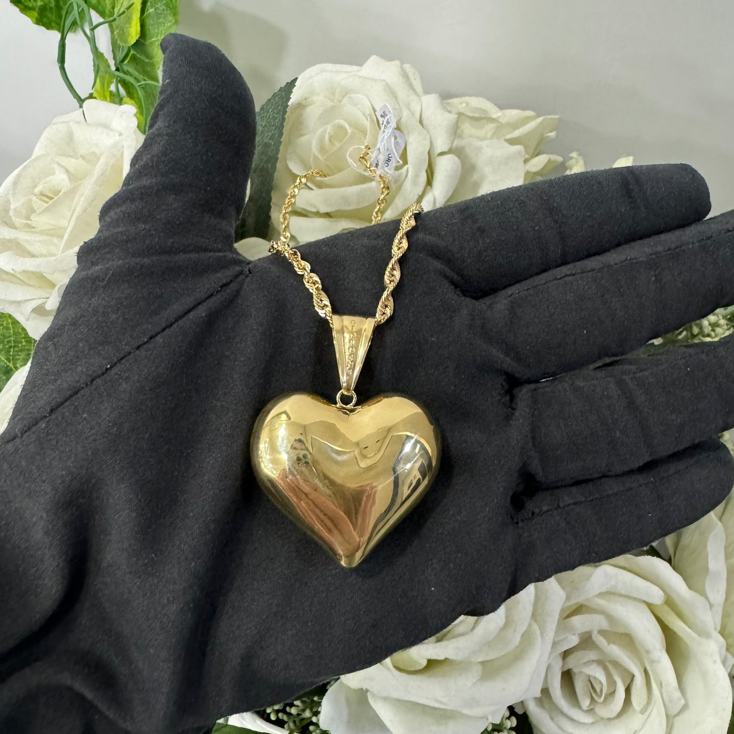 Collana fune americana con cuore bombè XL oro