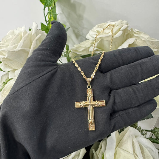 Collana fune americana con croce scatolare greca oro