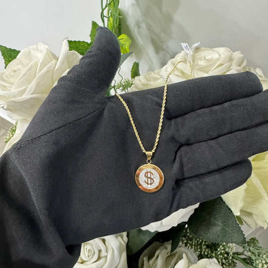 Collana fune con pendente soldo oro