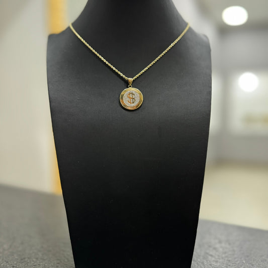 Collana fune con pendente soldo oro