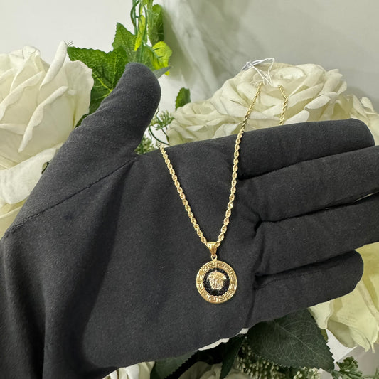 Collana fune con pendente medusa oro e zirconi