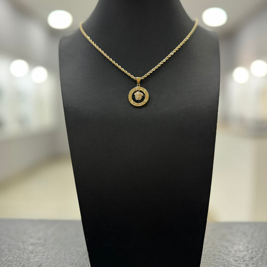 Collana fune con pendente medusa oro e zirconi