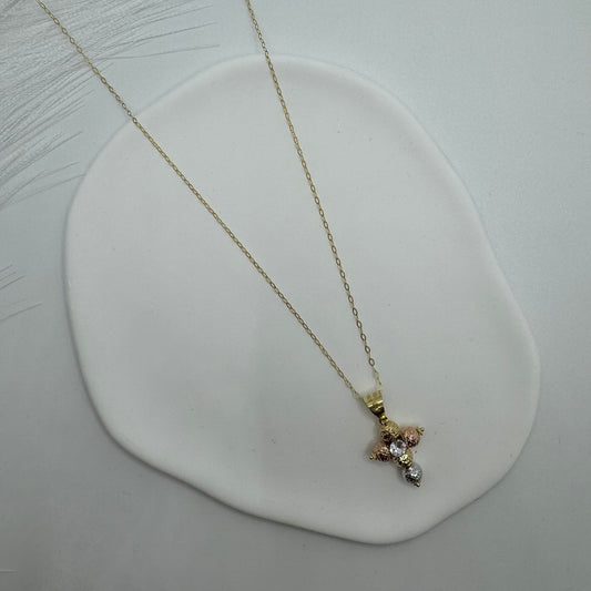 Collana ovalina con croce sfere multicolor oro e zirconi oro