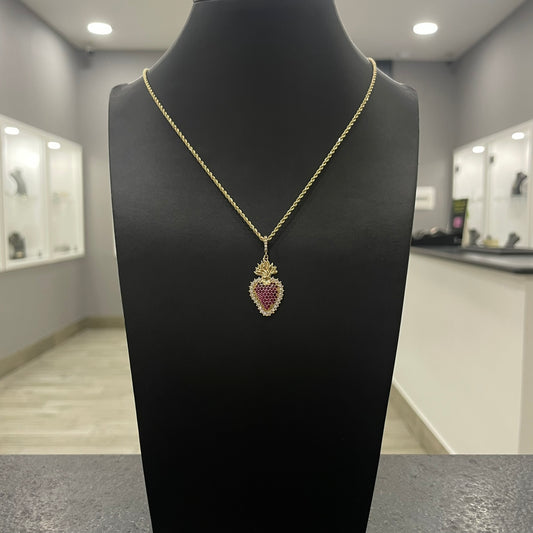 Collana fune con sacro cuore oro e zirconi