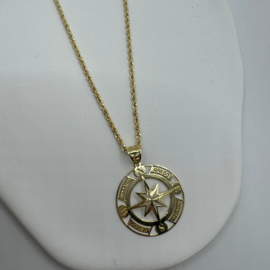 Collana fune con rosa dei venti oro