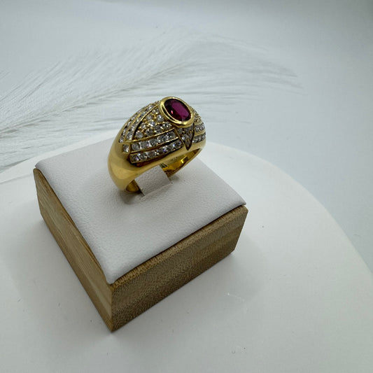 Anello Uomo pavè oro diamanti e pietra rossa