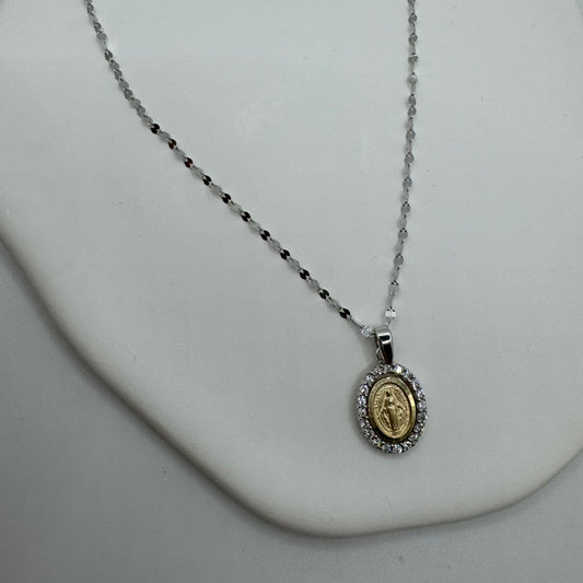 Collana specchiatina con madonna bicolor zirconi e oro