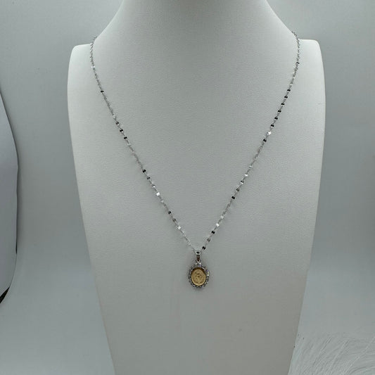 Collana specchiatina con madonna bicolor zirconi e oro