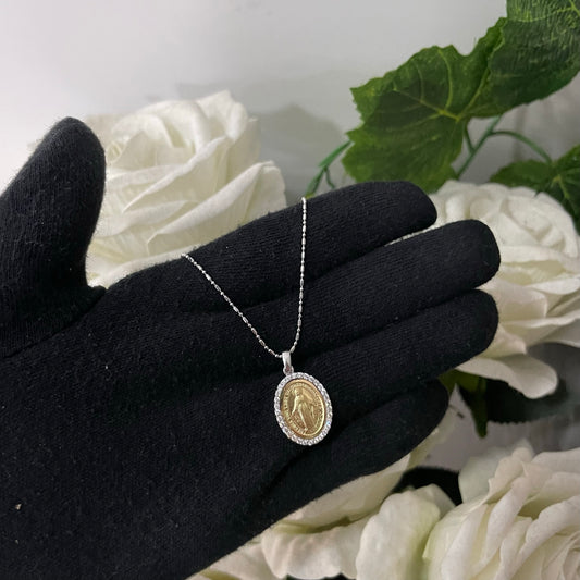 Collana paloma con madonnina miracolosa e zirconi