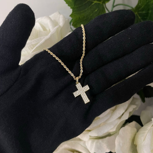 Collana fune con croce  zirconata oro