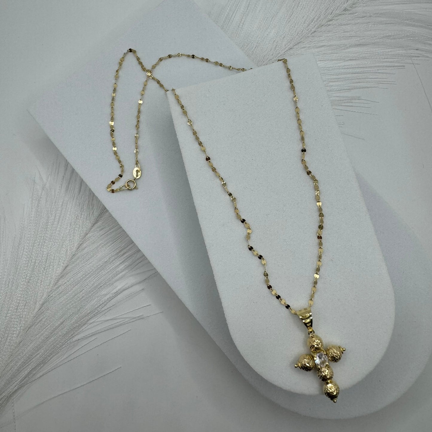 Collana specchiatina con croce sfere zirconi e oro