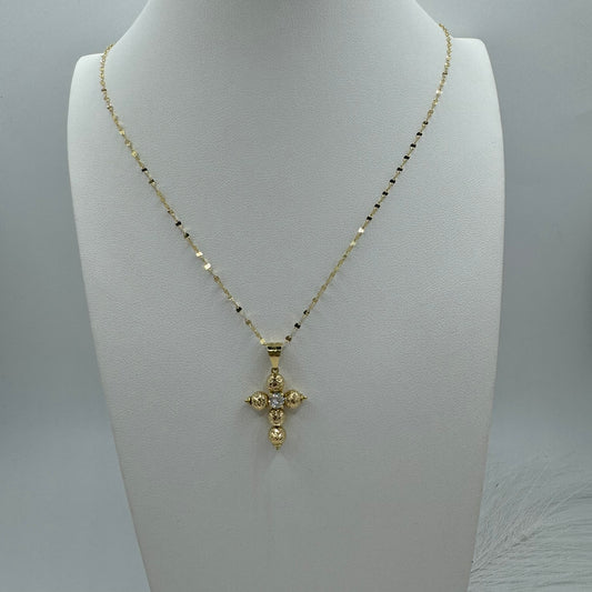 Collana specchiatina con croce sfere zirconi e oro