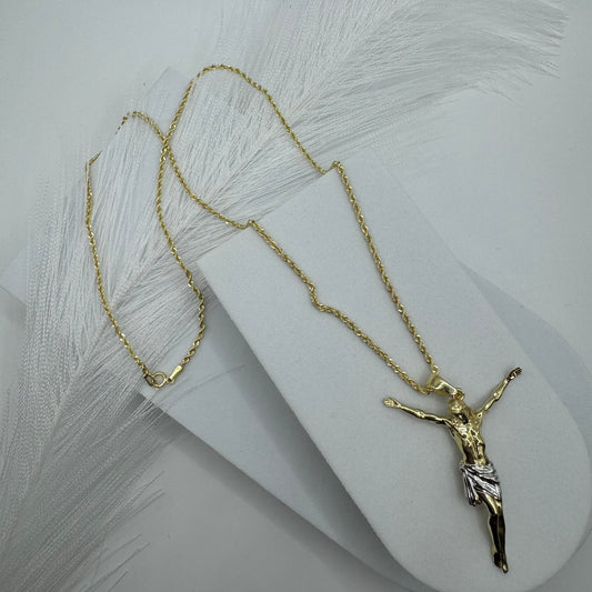 Collana fune con cristo bicolor oro