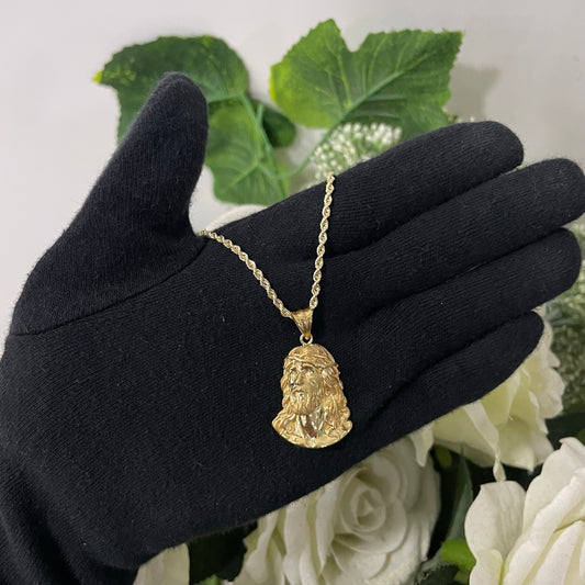 Collana fune con volto di Cristo oro