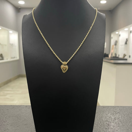 Collana fune con cuore sacro oro