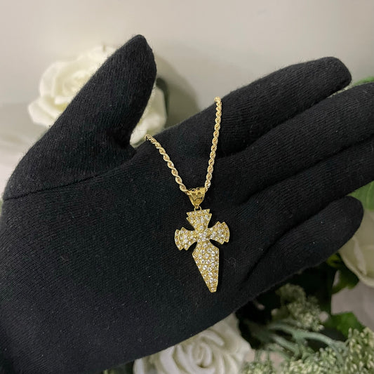 Collana fune con croce barocca zirconata oro